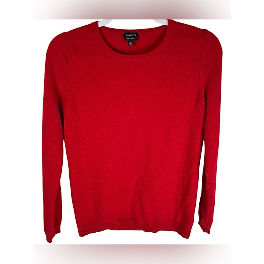 Talbots Solid Red Pure Cashmere Knit Long Sleeve Crewneck Sweater Size Medium